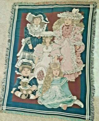 Vintage Victorian Doll Display Tapestry Throw Blanket Country 80 
