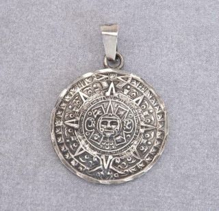 Vintage Estate 925 Sterling Silver Mexico Mayan Calendar Charm Pendant 3.  8g