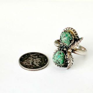 Navajo Sterling Silver Turquoise Vintage Native American Double Stone Sz 7 Ring 2