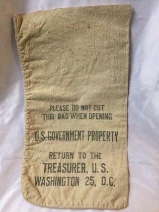 Vintage Canvas Money Bag U.  S.  Government Property Treasurer Washington,  D.  C.