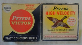Vintage Peters " High Velocity " & " Victor " 12 Ga.  Shotgun Shell Boxes