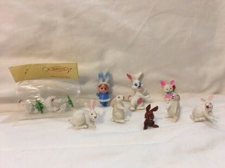 11 Vintage Miniature Easter Bunny Rabbit And Chicks Plastic Figurines Hong Kong