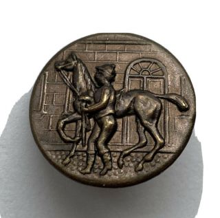 Antique Vintage Victorian Metal Picture Button With Horse