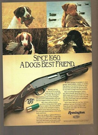 Vintage 1984 Remington Model 870 Pump Action Shotgun Dog Photos Ad