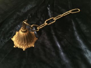 French Vintage Fancy Shaped Gilt Brass Ceiling Rose And Chain