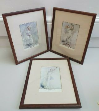 Henry Coller 3 X Vintage Cricketer Prints Tyldsley / Tate / Chapman I7b51