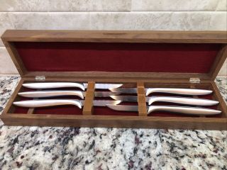 Vintage Set Of 6 Gerber Miming Steak Knives In Walnut Box Wow Fast