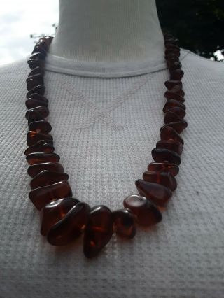 Vintage Baltic Amber Nugget Necklace Cognac Hand - Knotted Graduated