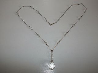 Gorgeous Vintage Art Deco Rolled Gold Wire & Crystal Drop Necklace
