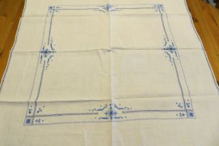 Vintage Hand Embroidered White Linen Tablecloth 34 X 35 Inches
