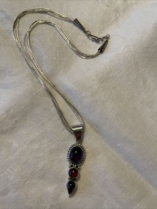 Vintage Sterling Silver Pendant Necklace Signed Paul Livingston Navajo (amber?)