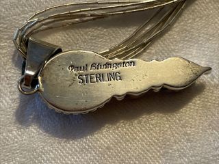 Vintage Sterling Silver Pendant Necklace Signed Paul Livingston Navajo (Amber?) 3