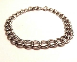 Vintage Chain Double Link Charm Bracelet Sterling Silver 925 7.  5 " Long 7.  5g 6mm