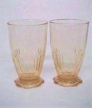 Two Vintage Old Colony Lace Edge Footed Tumblers Pink 5 " Tall