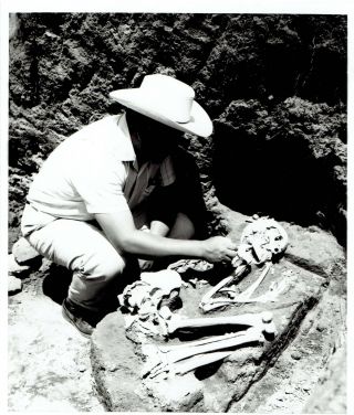 1968 Vintage Photo Archaeologist Studies Skeleton At Olympic Village Mexico City