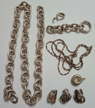 Scrap Repair Recycle 67g Sterling Silver 925 Chains Vintage Earrings Sabo Charm