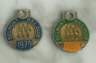 Vintage Belmont Rsl Club Member Badges 1979 & 1982