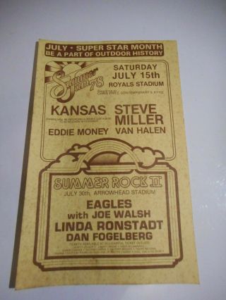 Vintage 1978 Kansas City Summer Jam 78 & Summer Rock Ii Concert Flyer Van Halen
