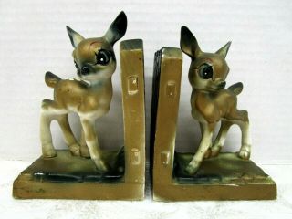 Vintage Ceramic Fawn Deer Book Ends Big Eyes And Ears Black And Gold Japan
