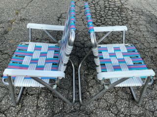 Set 2 Vintage Folding Aluminum Lawn Patio Beach Chairs Blue Pink Purple MCM EUC 2