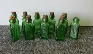 Vintage 3 In One Oil Sample Bottles Mini Green Glass
