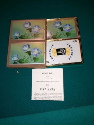Vintage Congress Cel - U - Tone Double Decks Canasta Playing Cards Flower