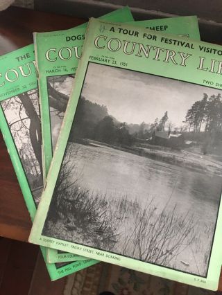 Vintage Country Life Magazines Three (3) C.  1951 Lovely This England Colour Plate