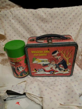 1973 Vintage Raggedy Ann And Andy Metal Lunch Box Bobbs Merrill