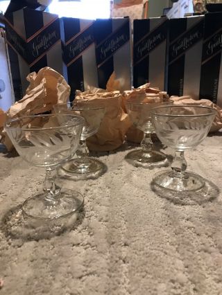 Vintage Etched Cocktail Glasses,  Set Of 4 Champagne Coupes