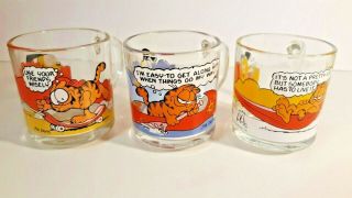Mcdonalds Garfield & Odie Glass Coffee Cups Mugs Jim Davis Vintage 1978 Set Of 3