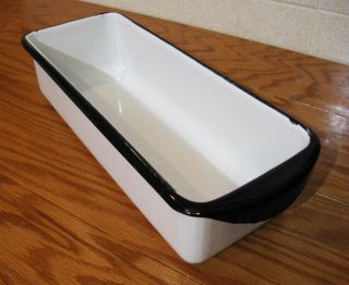 Vintage White W/ Black Trim Enamel Steel Refrigerator Ice Cube Tray Bin