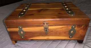 Vintage Cedar Brass Jewelry Chest Wood Dresser Trinket Box