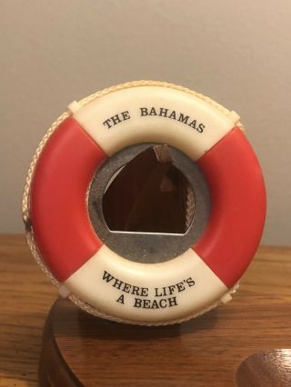 Vtg The Bahamas Souvenir Rescue Tube Bottle - Opener 2.  5” “where Life’s A Beach”