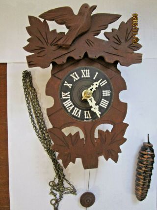 Vintage Small Wooden Black Forest Clock – W.  Germany