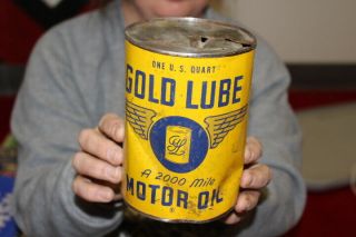 Vintage Gold Lube 2000 Mile Motor Oil Metal Can Gas Station Sign