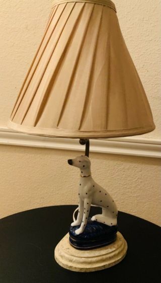 Vintage Table Lamp Dalmatian Dog Ceramic Fire House Marble Finish Base Shade