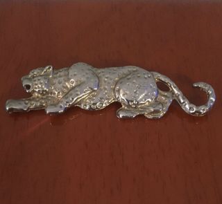 Vintage Hammered White Metal Panther Big Cat Broach Pin