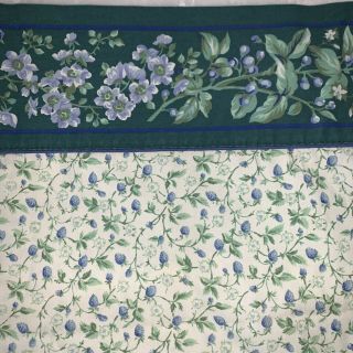 Vintage Laura Ashley Bramble Queen Flat Sheet Green Floral Fabric Crisp