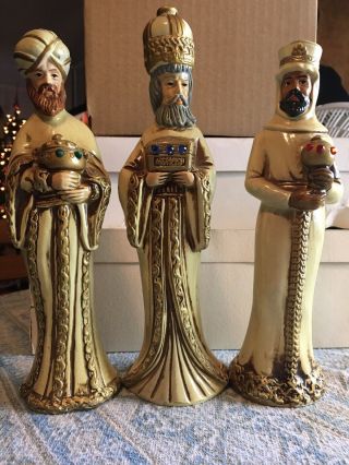 Vintage Set Of (3) Three Kings Wise Men Made In Japan Gold Nativity 9 - 10 "