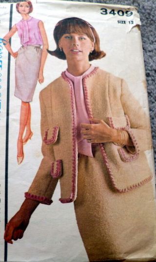 Lovely Vtg 1960s Suit & Blouse Sewing Pattern 12/32