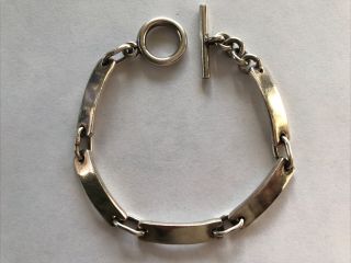 Vintage 925 Sterling Silver Mexico Toggle Link Bracelet 6.  75”