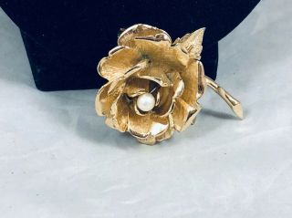 Vtg.  Boucher Numbered Faux Pearl 3 - D Rose Flower Brooch