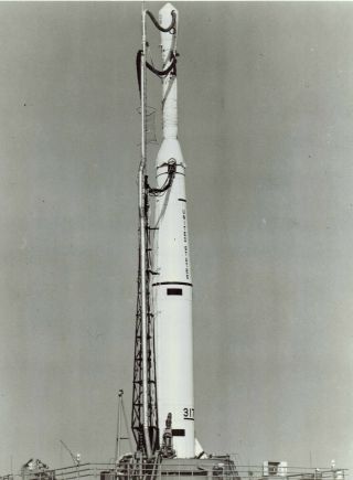 1963 Vintage Photo View Of The Nasa Delta Rocket Ready For Launching