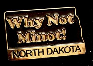 Vintage Why Not Minor North Dakota Travel Souvenir Enamel & Gold Tone Lapel Pin