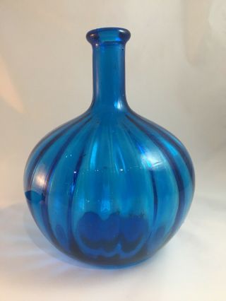 Vintage Genie Bottle Blue Mid Century Empoli Onion Glass Decanter Italian 2