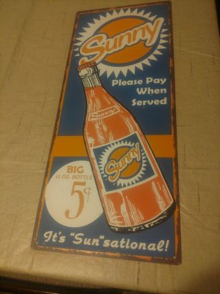 Ice Cold Soda - Metal Sign - (18 X 8in.  Vintage Style Sunny Soda Big 12oz.  5 C.