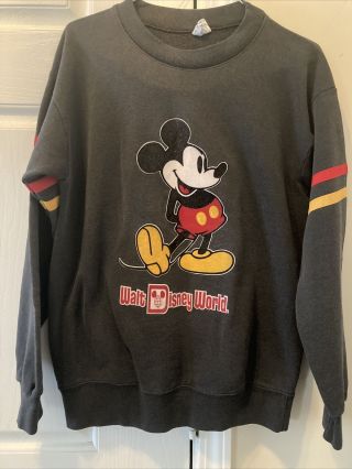 Vintage 1980s Walt Disney World Mickey Mouse Sweatshirt Size Large Made In Usa