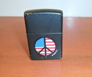 Vintage Zippo Lighter,  1996 S.  I.  I American Flag/peace Sign,  Black Mat Finish