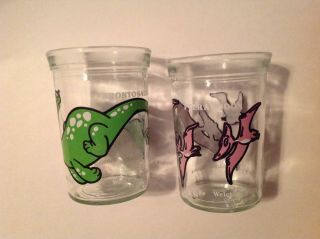 Set Of 2 Vintage 1988 Welchs Dinosaurs Jelly Jar Glasses