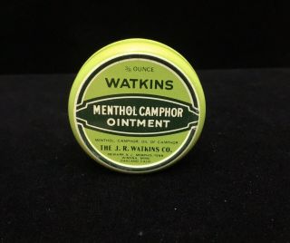 Vintage J.  R.  Watkins Co.  Empty 3/8 Ounce Menthol Camphor Ointment Tin